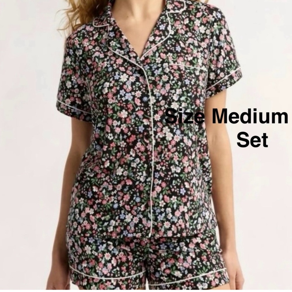 Joypsun Women's Dreamy Soft Collection Notch Collar Top and Shorts Pajama Set